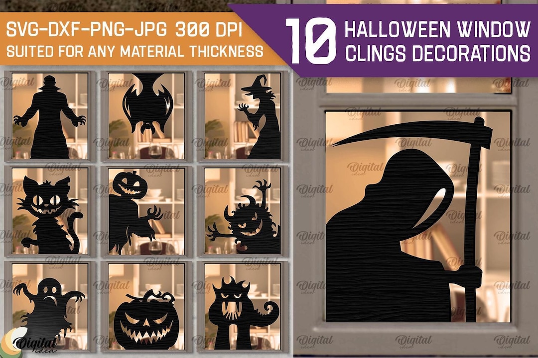 Window Knocking Monster 3D Halloween Window Clings Decor Bundle, Wooden Sign Laser Cut, Scary ...