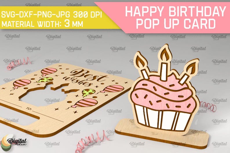3D Birthday Pop up Cards Bundle, Happy Birthday Greeting Card Laser Cut ...