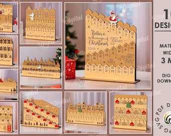 3D Advent Christmas countdowns bundle, Xmas calendar laser cut files, countdown stand, childrens svg, Christmas quotes, shelf sitter