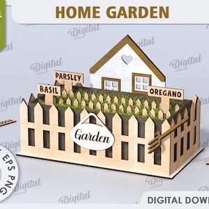 3D Hausgarten, Innenpflanzer mit Gartenstecker Laserschnitt, Minigarten, Blumenkasten, Holzhaus mit Zaun, Geschenk für Pflanzenliebhaber