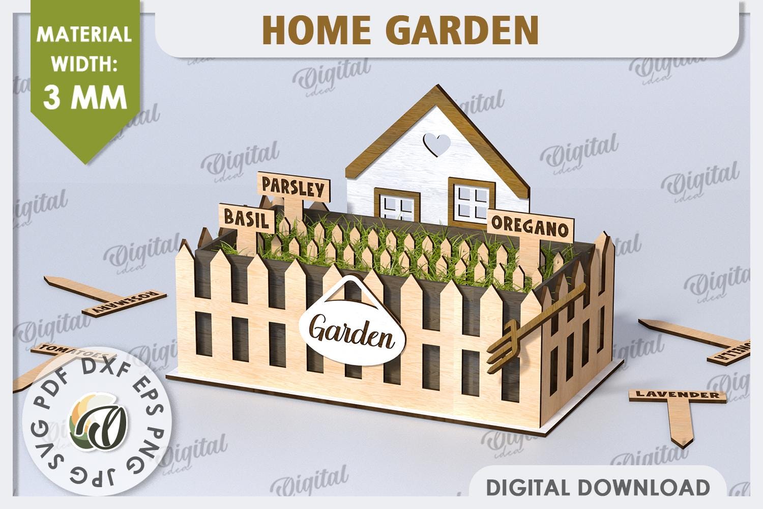 3D Hausgarten, Innenpflanzer mit Gartenstecker Laserschnitt, Minigarten, Blumenkasten, Holzhaus mit Zaun, Geschenk für Pflanzenliebhaber