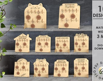 3D Keychain holder stands bundle, decorative key ring display lasercut, wooden jewelry organizer, floral svg, boho, jewelry standing display