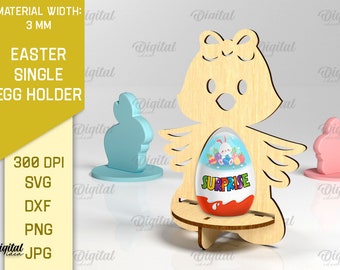 3D Easter chick single egg holder, 3D easter chicken stand laser cut, easter egg holder SVG, cute engraved kinder egg stand svg