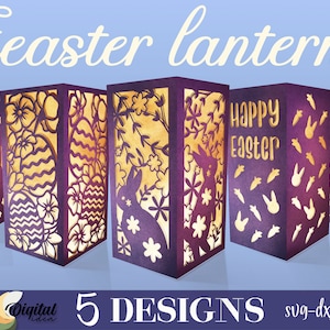 Pacchetto lanterna in carta ritagliata di Pasqua, modello lanterna di buona Pasqua, luce tagliata in carta 3D SVG, lanterna a candela primaverile, taglio in carta 3D