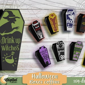 Boîtes de faveur de cercueil d’Halloween 3D, boîtes de bonbons découpées en papier effrayantes SVG, boîte-cadeau en papier superposé d’Halloween, boîtes de friandises de fête d’Halloween
