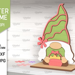 3D Easter gnome, 3D gnome svg laser cut, spring gnome svg, easter eggs, shelf sitter, home decor, cute easter gnome stand svg, gnome sign