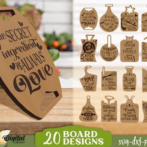 Engraved cutting boards with kitchen quotes bundle, kitchen cutting boards lasercut, kitchen boards svg glowforge