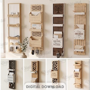 3D Wall Organizers Bundle, Mail Holder Laser Cut Files, Boho Key Rack, Entryway Storage SVG, Router Holder, Geometrical Pattern, Home Quotes