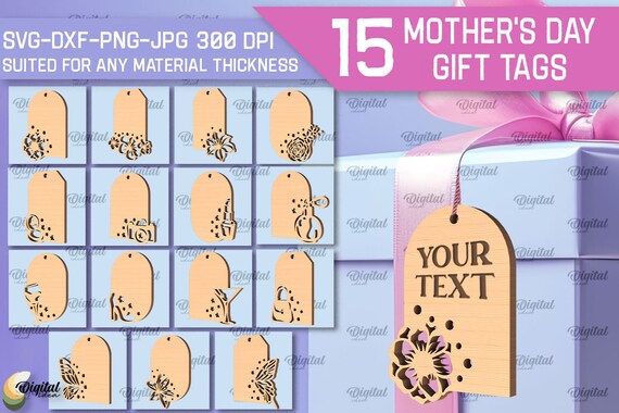Mother's Day gift tags bundle, gift tag laser cut, present label paper cut, mothers day gift tag svg, personalized tags, custom svg