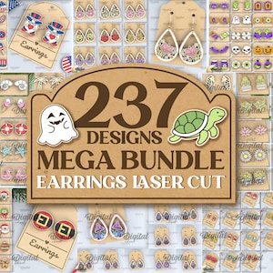 Ohrringe Laser cut Mega Bundle, 237 Ohrring lasercut deisgns, gravierte Ohrstecker svg, tropfenförmige Ohrringe, Ohrhänger, Holzschmuck