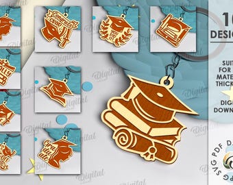 Graduation keychains bundle, graduate laser cut keychain, grad wooden key ring svg, school svg, graduation quotes svg, engraved keychain svg
