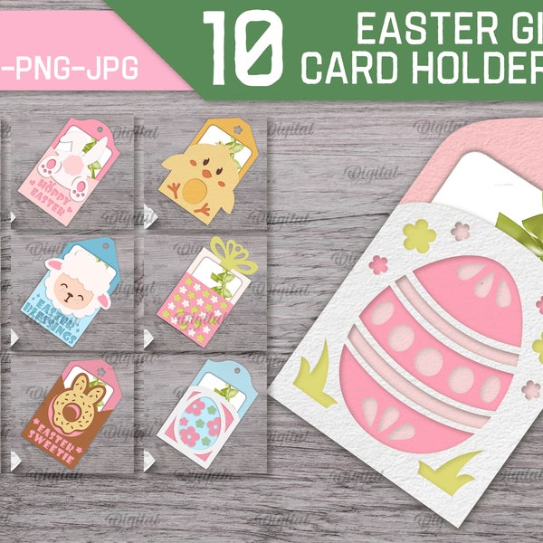 Easter gift card holder tags bundle, 3D layered paper cut, present tag, Happy Easter card holder, cute gift tag, paper gift label svg