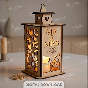 Paket med personliga bröllopslyktor, laserskurna teljushållare, värmeljuslykta, herr och fru svg, rustik blommig lampa bild 4