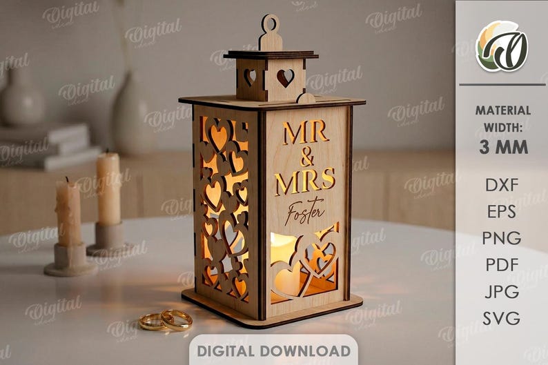 Paket med personliga bröllopslyktor, laserskurna teljushållare, värmeljuslykta, herr och fru svg, rustik blommig lampa bild 4