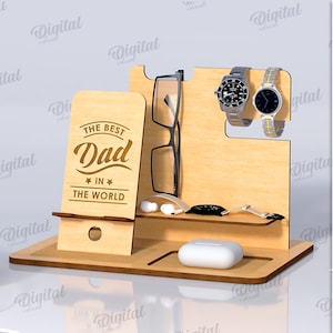 3D Wooden desk organizer for men, the best dad in the world svg, docking station for dad lasercut, phone stand, father's day, glasses holder