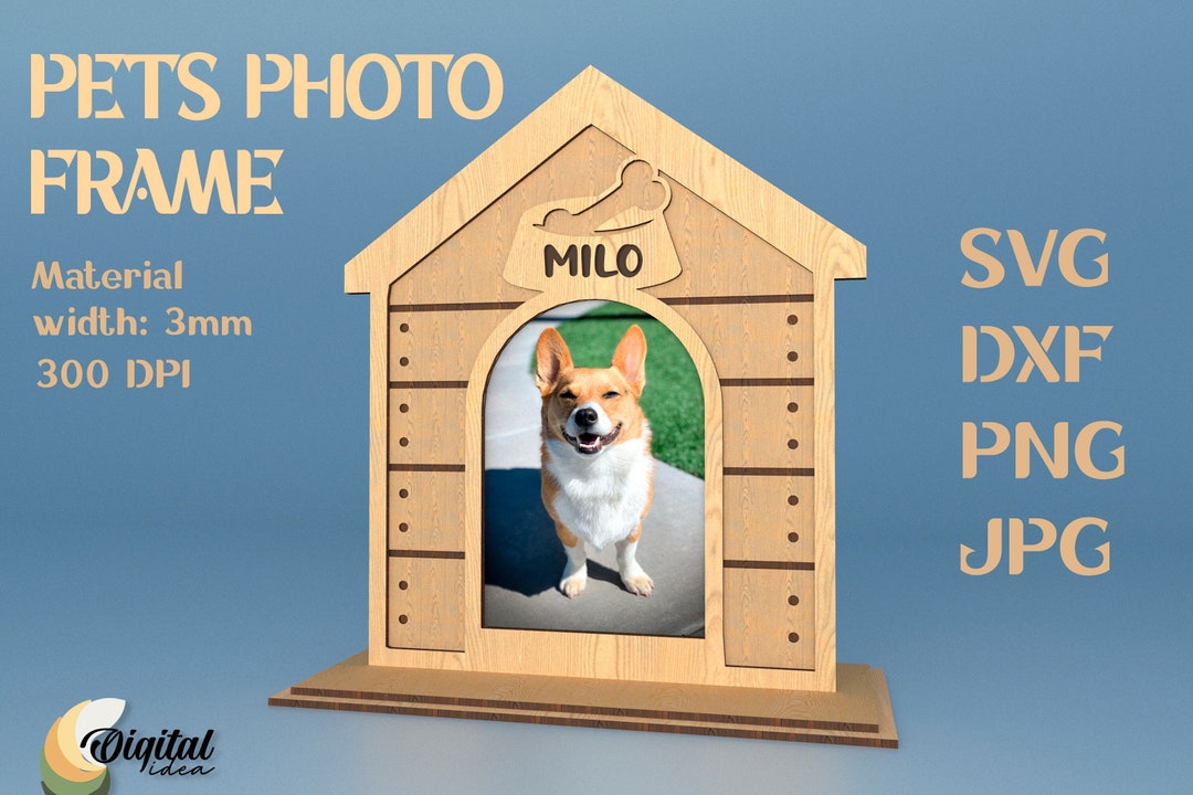 Dog House Photo Frame SVG, Pets Photo Frame Laser Cut, Dogs Frame, 3d