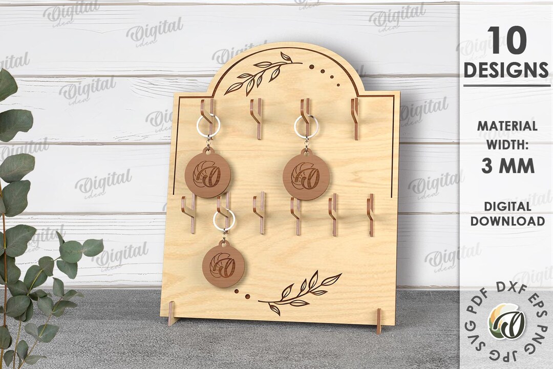 3D Keychain Holder Stand, Decorative Key Ring Display Laser Cut, Wooden ...