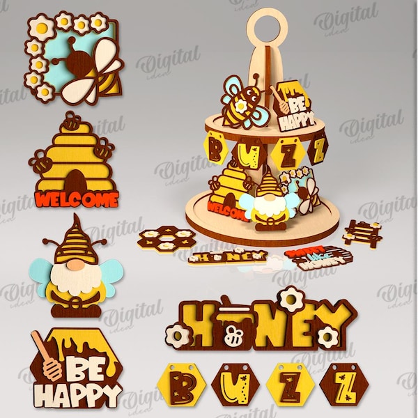 3D Honey with Bee laser cut bundle, bee layered wall decor laser cut, bee quotes svg, funny bee wall hanger svg, honey home decor svg