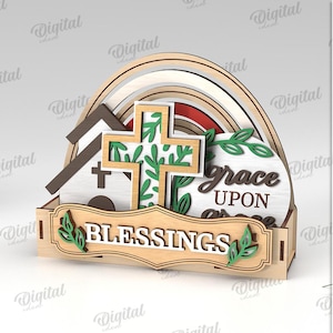 3D Christian Interchangeable rainbow stand, tiered tray decor laser cut, home decoration display svg, wooden sign, religious quotes, banner