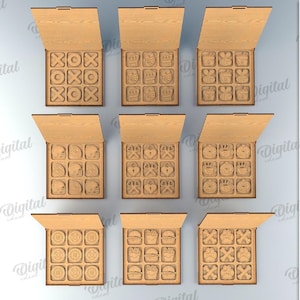 Tic tac toe lasercut SVG bundle, Tic tac toe 3D sets, Tic tac toe box and elements, board game, dino, valentine, honey bee, football, xmas