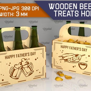 3D Wooden beer and treats holder, Happy Father's day svg, beer and snack holder laser cut, wooden portable beer bottle and snack box