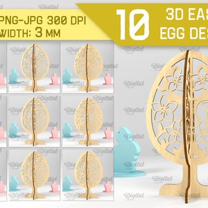 3D Easter egg stands bundle, 3D easter egg laser cut, floral easter egg svg, easter decor, free standing easter egg svg, home decor zdjęcie 1
