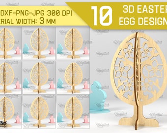 3D Easter egg stands bundle, 3D easter egg laser cut, floral easter egg svg, easter decor, free standing easter egg svg, home decor