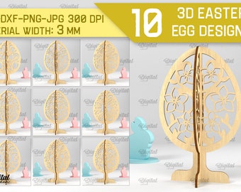 Paquete de soportes de huevos de Pascua 3D, corte láser de huevo de Pascua 3D, huevo de Pascua floral svg, decoración de Pascua, huevo de Pascua independiente svg, decoración del hogar