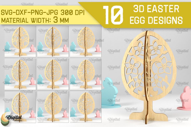 3D Easter egg stands bundle, 3D easter egg laser cut, floral easter egg svg, easter decor, free standing easter egg svg, home decor zdjęcie 1