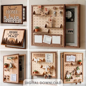 3D Hideaway schuifwanddoos organisatoren bundel, pegboard organisator lasergesneden bestanden, verborgen opslag, verberging interieur, home citaten svg