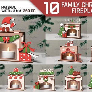 3D Christmas Fireplace candle holders bundle, 3D Xmas lantern laser cut, tea candle holder SVG, Christmas light SVG, Rustic Xmas lamp