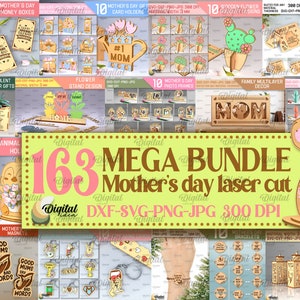 Mother's day Laser cut Mega Bundle, 163 Happy Mothers day deisgns, 3D Mom laser cut SVG, wooden lantern, gift card holder, greeting card svg