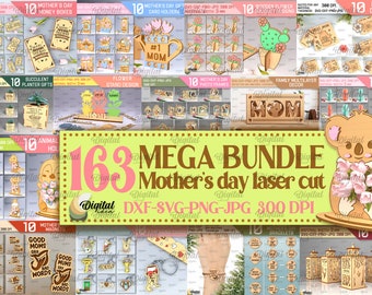 Mega bundle con taglio laser per la festa della mamma, 163 deisgn per la festa della mamma felice, taglio laser mamma 3D SVG, lanterna in legno, porta carte regalo, biglietto d'auguri in formato SVG