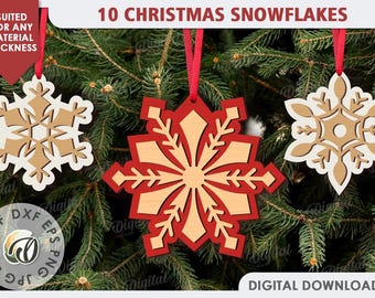 Christmas snowflake ornaments bundle, 3D Christmas tree snowflake decor laser cut, wooden xmas ornament svg, Christmas tree decoration svg