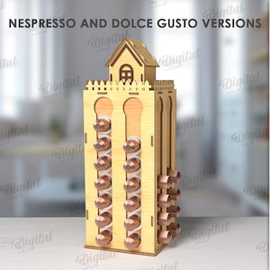 Soporte para cápsulas de café 3D, soporte para cápsulas Dolce Gusto y Nespresso cortado con láser, almacenamiento de cápsulas de café de madera, modelo de casa, exhibición de caja para cápsulas de café