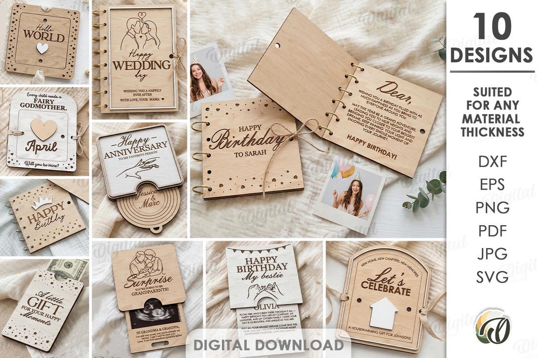 3D Surprise Cards Bundle, Binder Greetings Card Laser Cut Files, Card ...