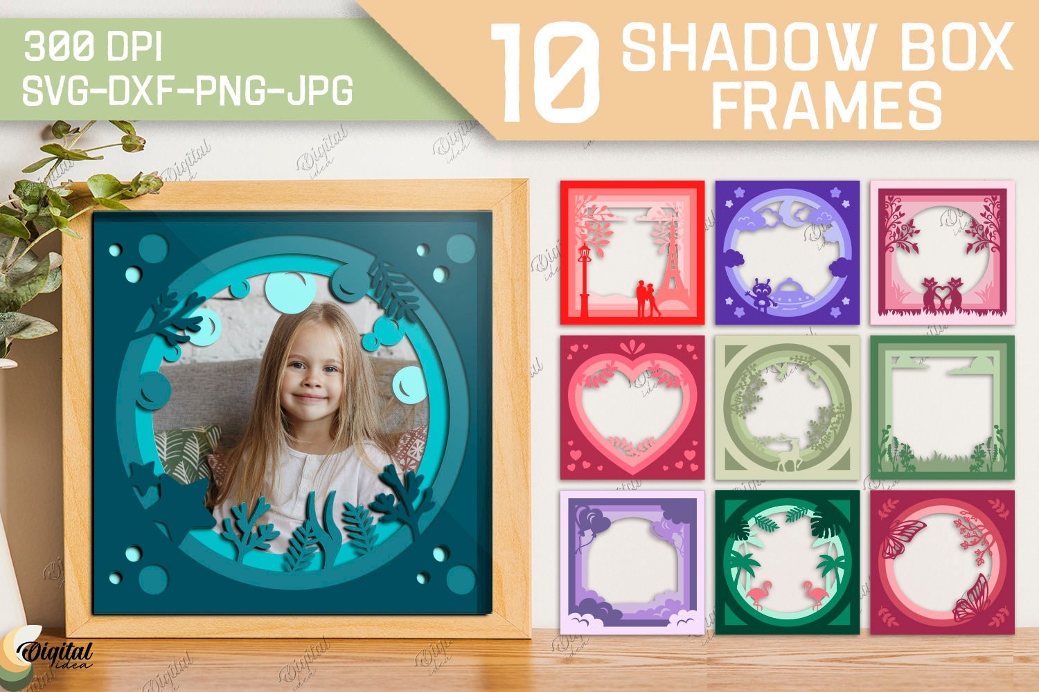Shadow box frames bundle, Floral shadowbox paper cut, 3D papercut,…
