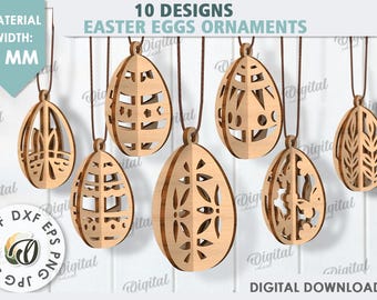 3D Easter egg ornaments bundle, egg ornament laser cut, Easter pattern egg SVG, home decor, wooden hanging decoration, floral Easter egg svg