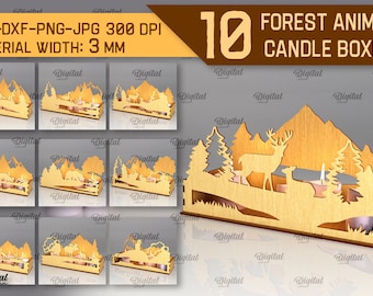 3D Forest animal candle holder boxes bundle, forest scene laser cut, tea light holder SVG, tealight candle holder, candle holder box svg
