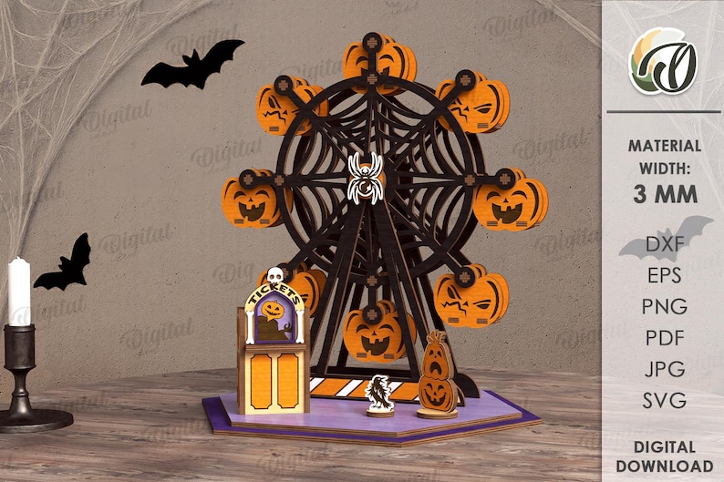 3D Halloween Stands Bundle, Spooky Decor Laser Cut, Ferris Wheel Svg