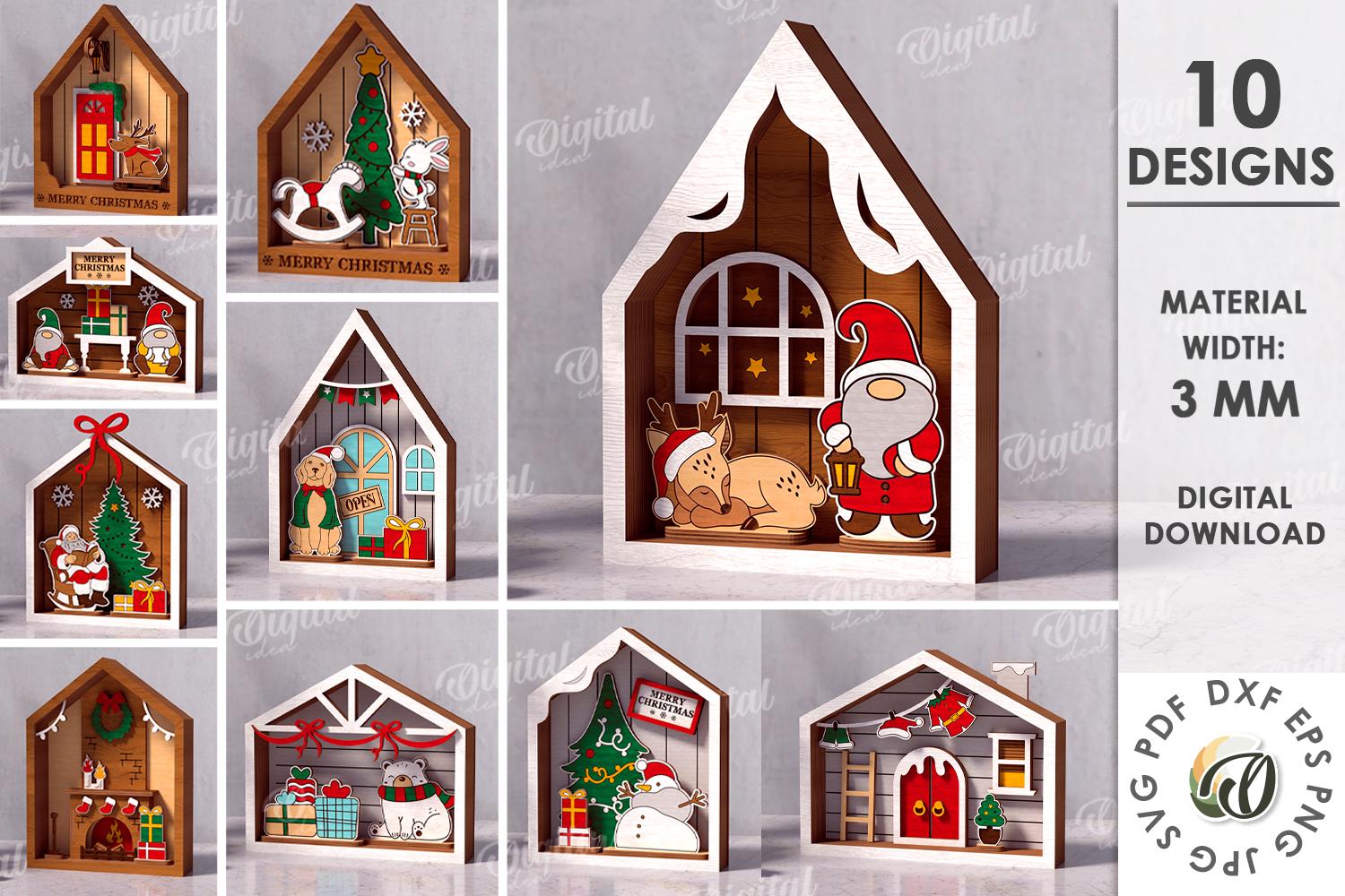 3Dクリスマスハウスバンドル、クリスマススタンドレーザーカット