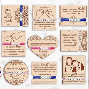 Familie armbandhouders bundel, houten armband displaykaart lasergesneden, sieradenhouder, armbandtags, Moederdag svg, Vaderdag svg