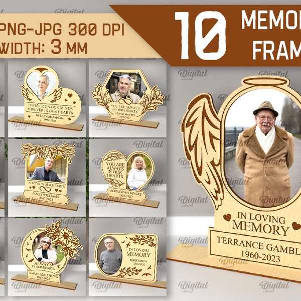 3D Personalized memorial photo frames bundle, 3D engraved picture frame laser cut, in loving memory svg, memorial quotes and sayings svg