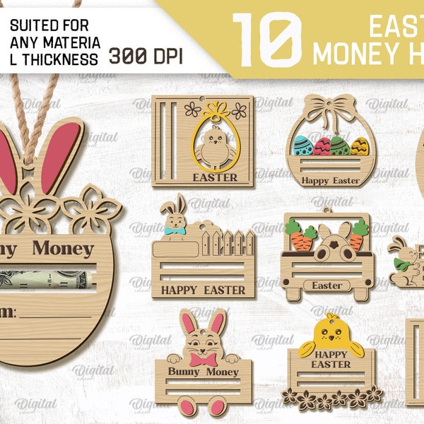 3D Easter money holders bundle, banknote holder lasercut, Easter money card, Easter bunny money svg, Happy Easter gift, easter quotes svg