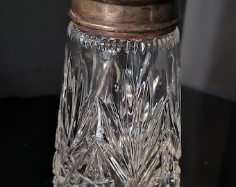 Antik Groß Kristall Glas Streuer geschliffen für Puderzucker Kakao oder Salz Backen Kochen besonders schwer massiv Sammlerstück