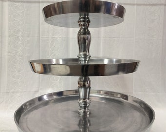 Solid heavy giant metal cake stand with 3 plates silver at least 10kg very high quality