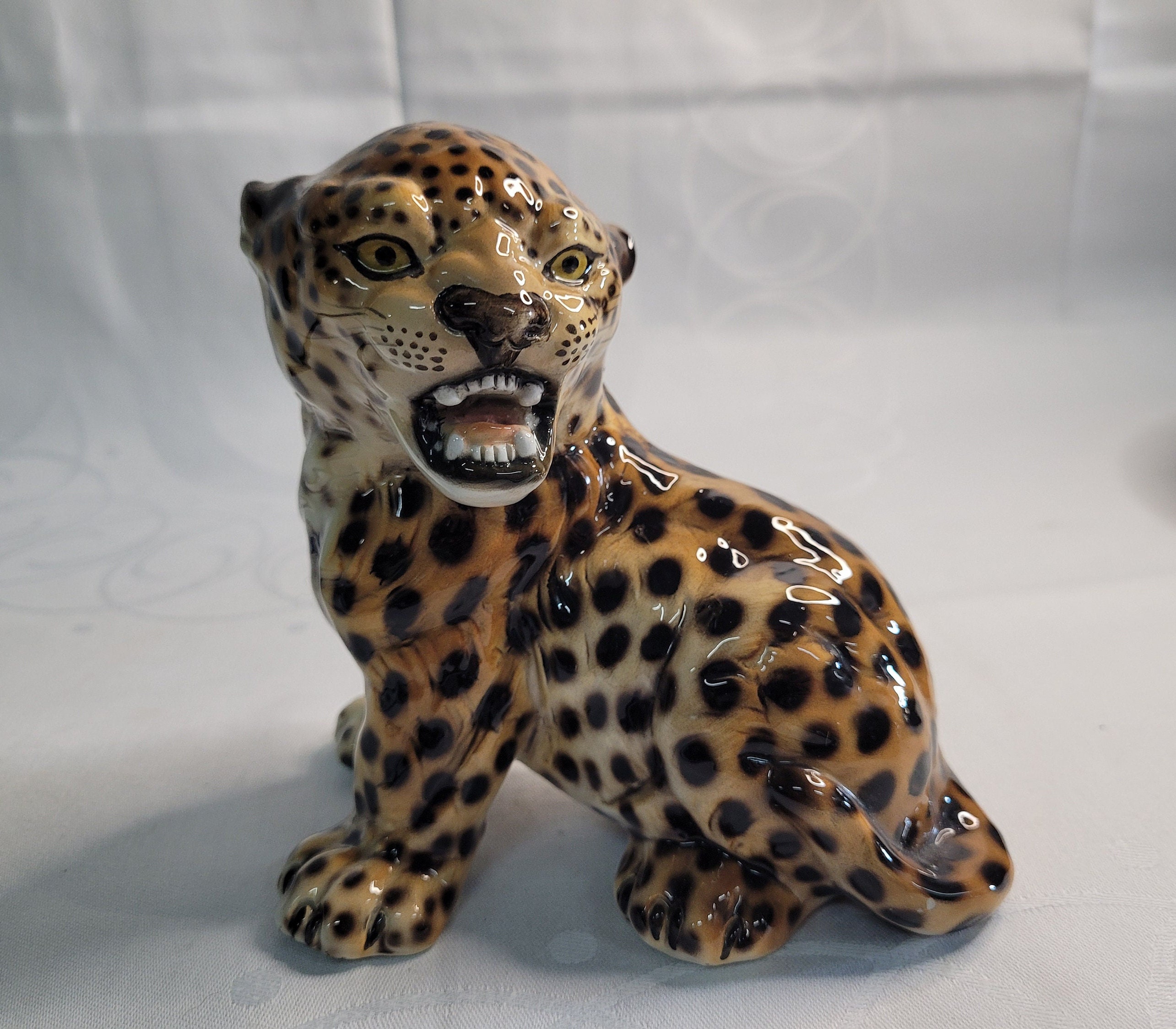 Leopard Sculpture 1970s Leather Wrapped Leopard Statue Leopard