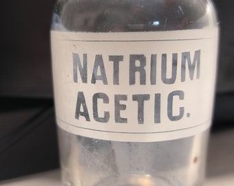 1900 "Natrium Acetic" Apotheker Flasche mit Deckel Glas Emaile