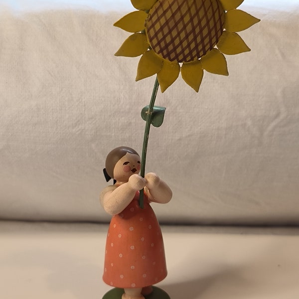 Flower girl flower child made of wood with sunflower from Wendt and Kühn Erzgebirge