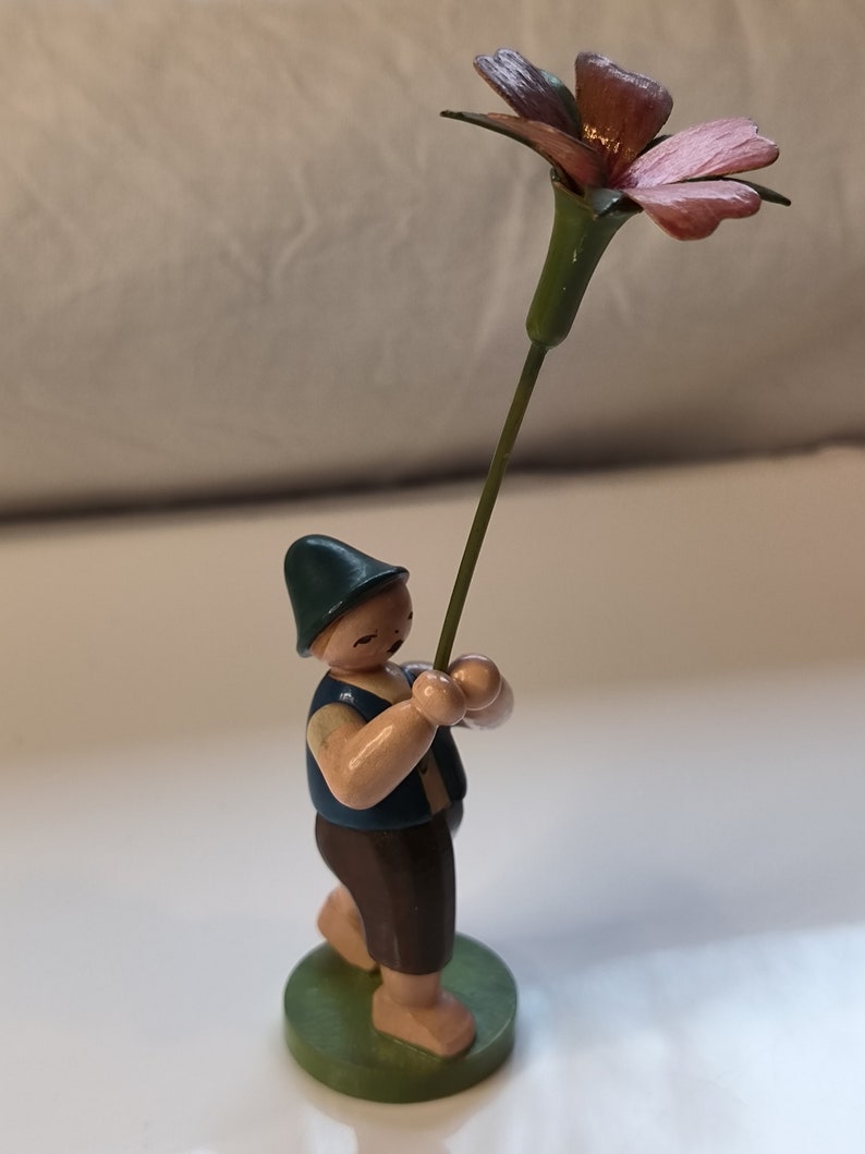 Flower child boy with pink flower made of wood from Wendt and Kühn from the Erzgebirge image 5